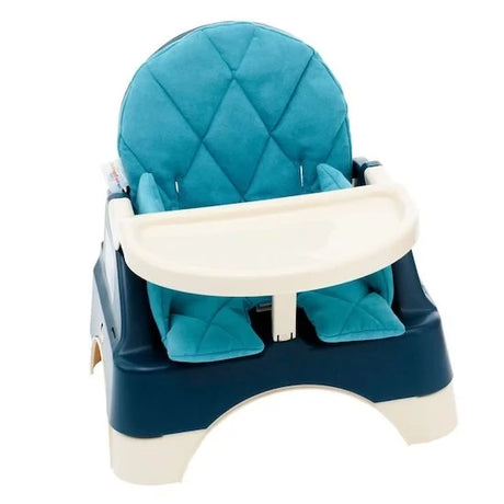 Oketi Poketi Wooded booster seat with white tray and turquoise padded insert
