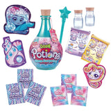 ZURU Oosh Magic Potions Surprise assortment showing colourful potion containers and slime making accessories with promotional artwork.