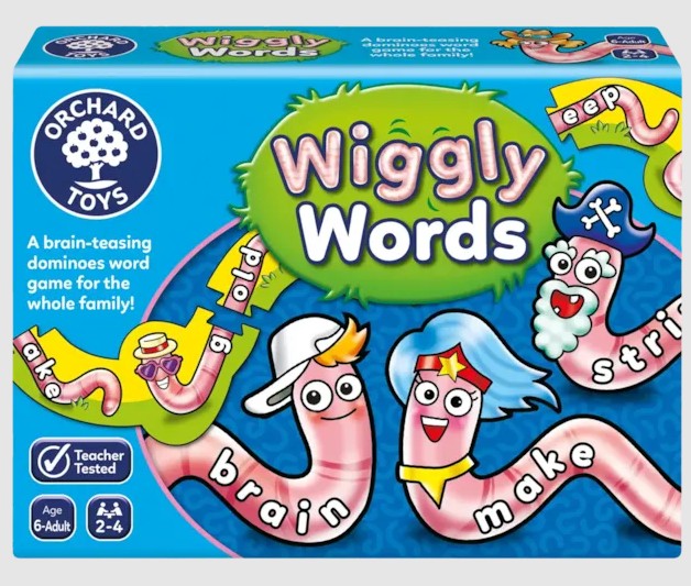 Orchard Toys Wiggly Words Game box front view - spelling game for kids Ireland