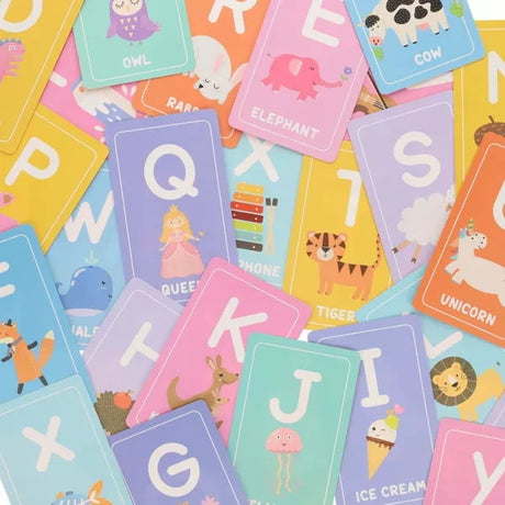 Ormond Alphabet Flash Cards Pack of 56 showing assorted alphabet cards spread out