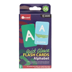 Ormond Alphabet Flash Cards Pack of 56 front packaging showing A alligator cards