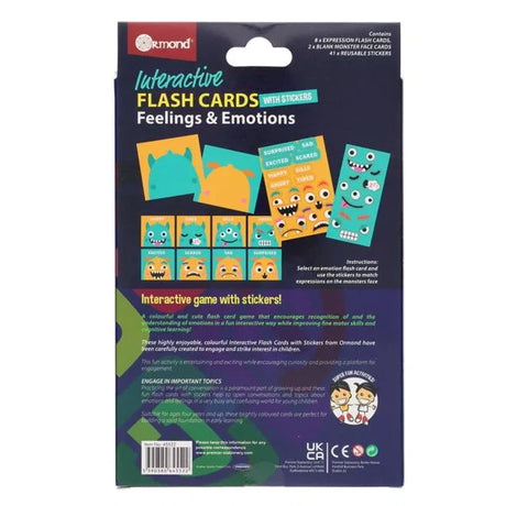 Ormond Interactive Flash Cards Feelings and Emotions back packaging with product information and barcode panel
