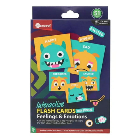 Ormond Interactive Flash Cards Feelings and Emotions front packaging with monster cards and stickers visible