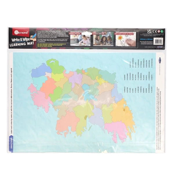 Ormond Ireland Map Learning Mat back packaging showing the map mat and product information panel