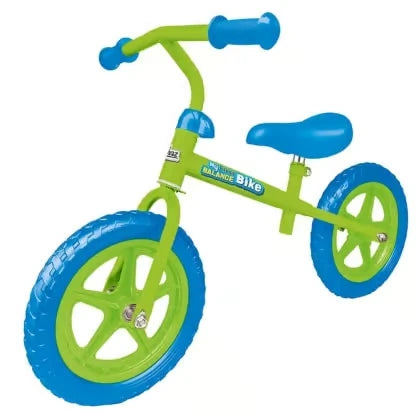 Ozbozz My First Balance Bike in green and blue shown from the side