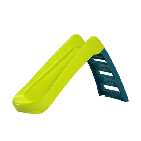 Side profile of the green and blue folding slide on a white background