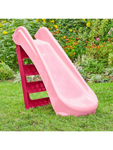 Angled folded view of the pink folding first slide on grass