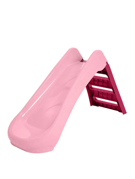 Pink and red folding first slide assembled with ladder and chute