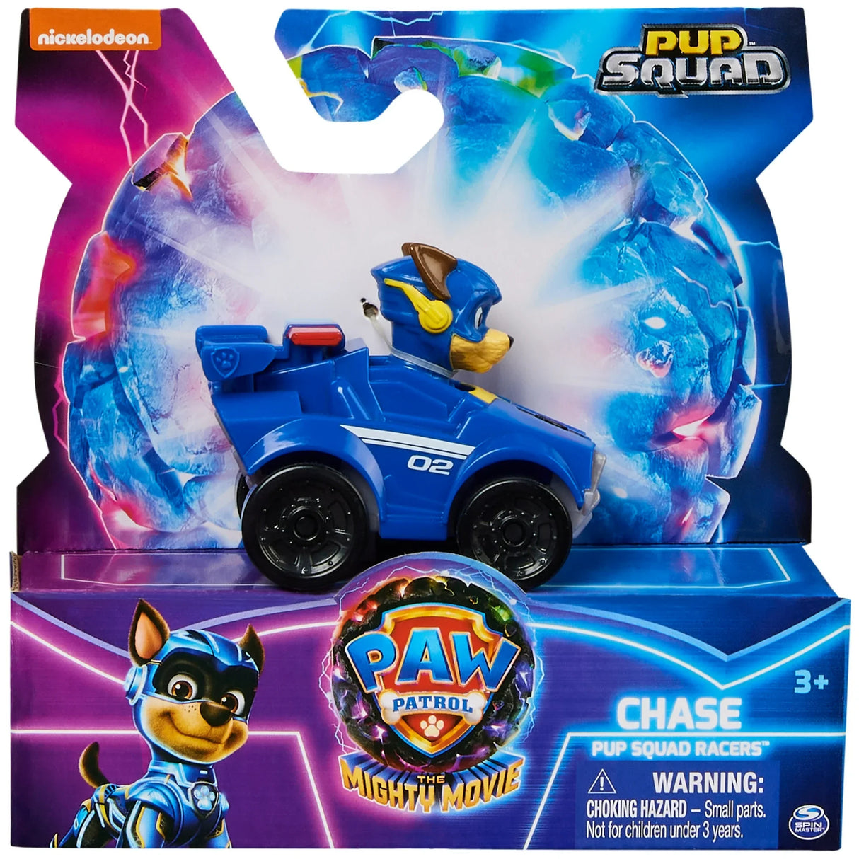PAW Patrol Chase Pup Squad Racers packaging with Mighty Movie theme – Ireland