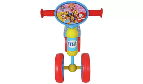 PAW Patrol Bobble Ride On shown from the front with oval handlebar plaque and red wheels