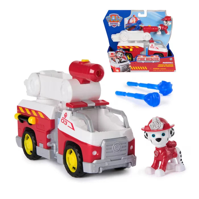 Marshall fire rescue vehicle with figure, blue projectiles and packaging inset