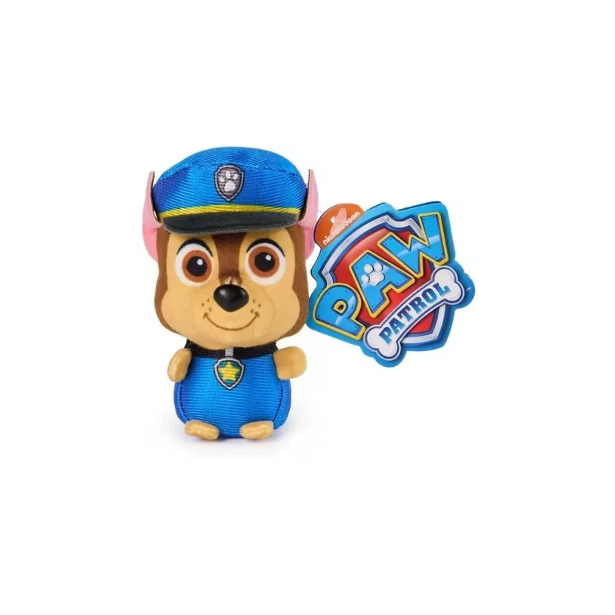 Chase mini plush in blue outfit with PAW Patrol tag