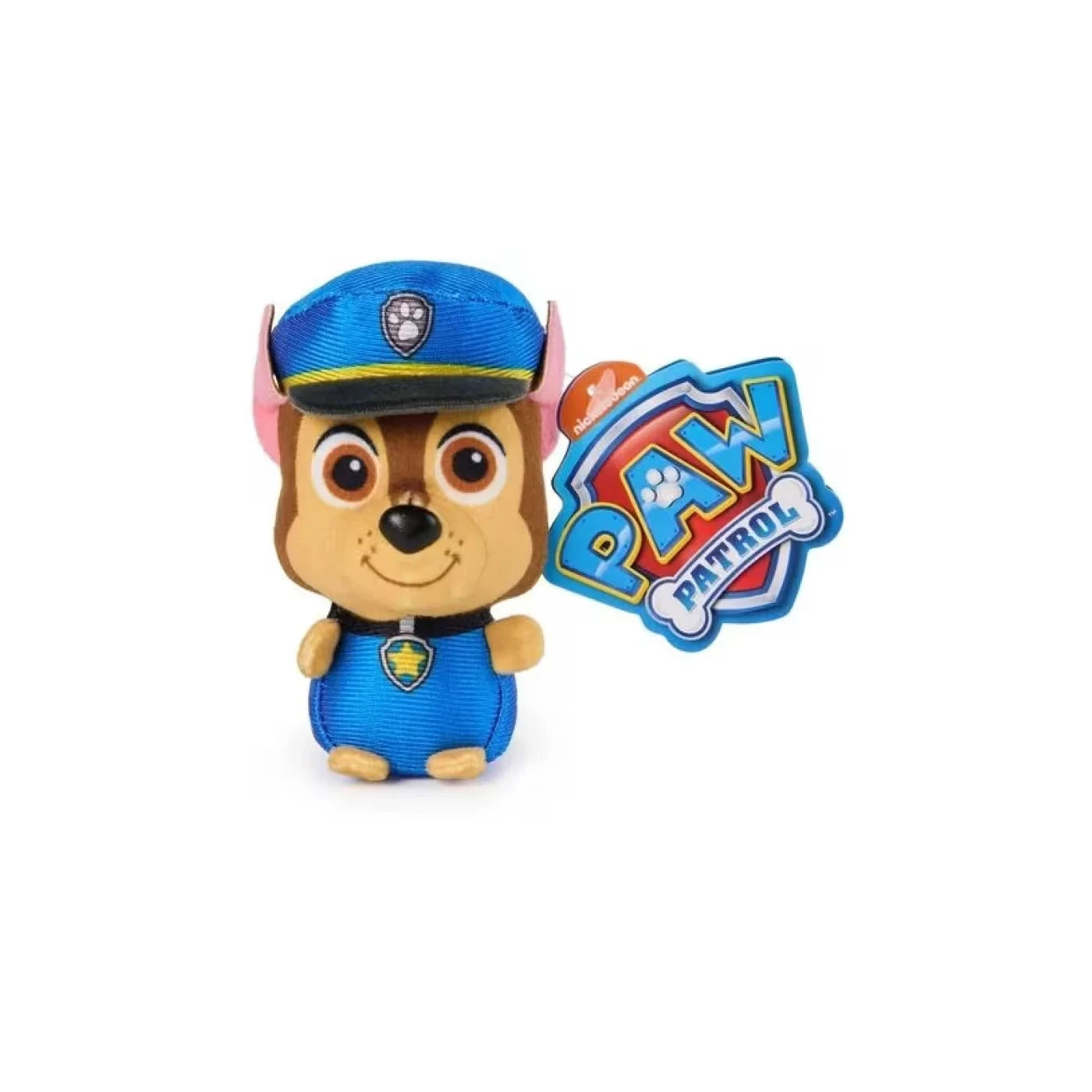 Chase mini plush in blue outfit with PAW Patrol tag
