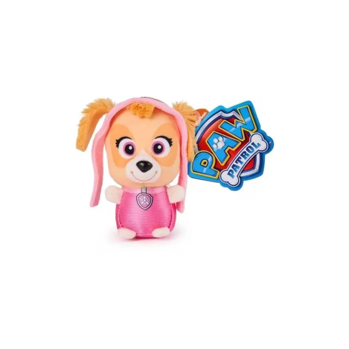 Skye mini plush in pink outfit with PAW Patrol tag