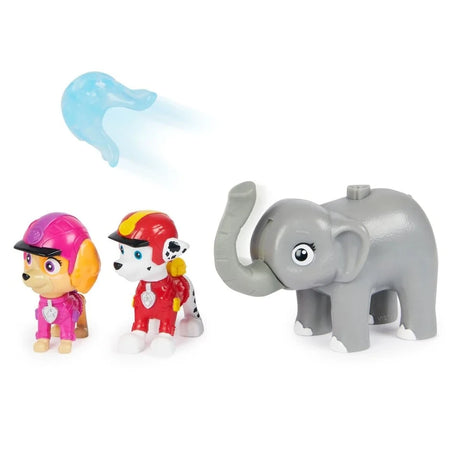 Marshall and Skye figures with elephant and one blue water projectile