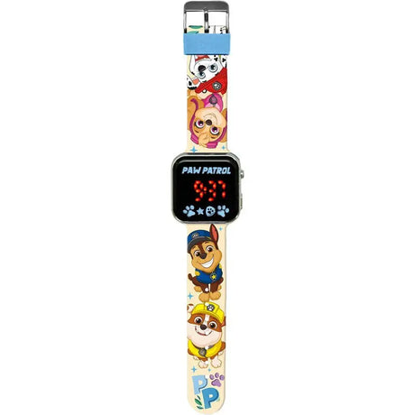 Paw Patrol LED Watch full strap view with Chase, Rubble, Skye and Marshall graphics