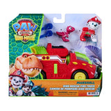 PAW Patrol The Dino Movie Marshall Dino Rescue Fire Truck packaging with Marshall figure, red dinosaur figure and blue projectiles