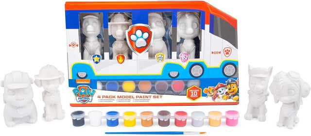 PAW Patrol Paint Your Own Figures box shown with unpainted figures, paints and brush