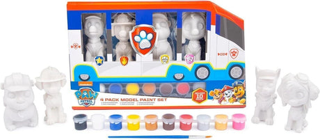 PAW Patrol 4 Pack Model Paint Set shown in bus shaped box with paints and brush