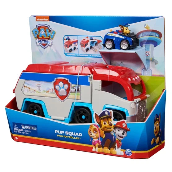 PAW Patrol Pup Squad Patroller retail packaging showing the Patroller vehicle and Chase Pup Squad Racer on the box artwork