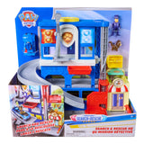 PAW Patrol Pup Squad Search and Rescue HQ Playset retail packaging showing the assembled rescue tower with slide launcher figures and vehicle
