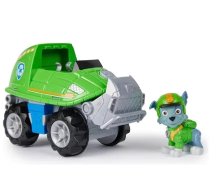 PAW Patrol Rocky Turtle Rescue Vehicle toy with figure beside vehicle – Ireland