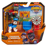 Paw Patrol Rubble & Crew Build-It Figure Pack with Charger and Wheeler figures in open front packaging