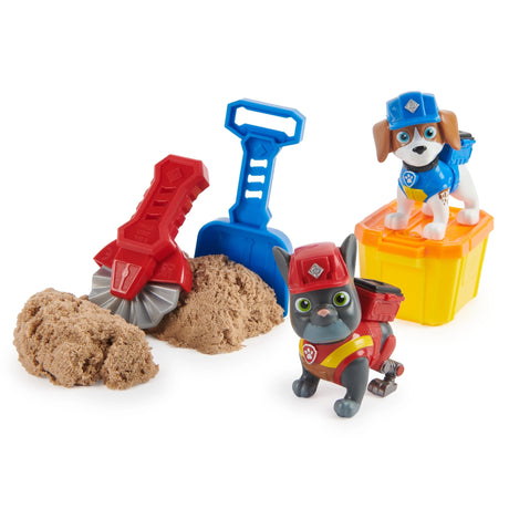 Paw Patrol Rubble & Crew Charger and Wheeler figures with sand, scoop and construction tool