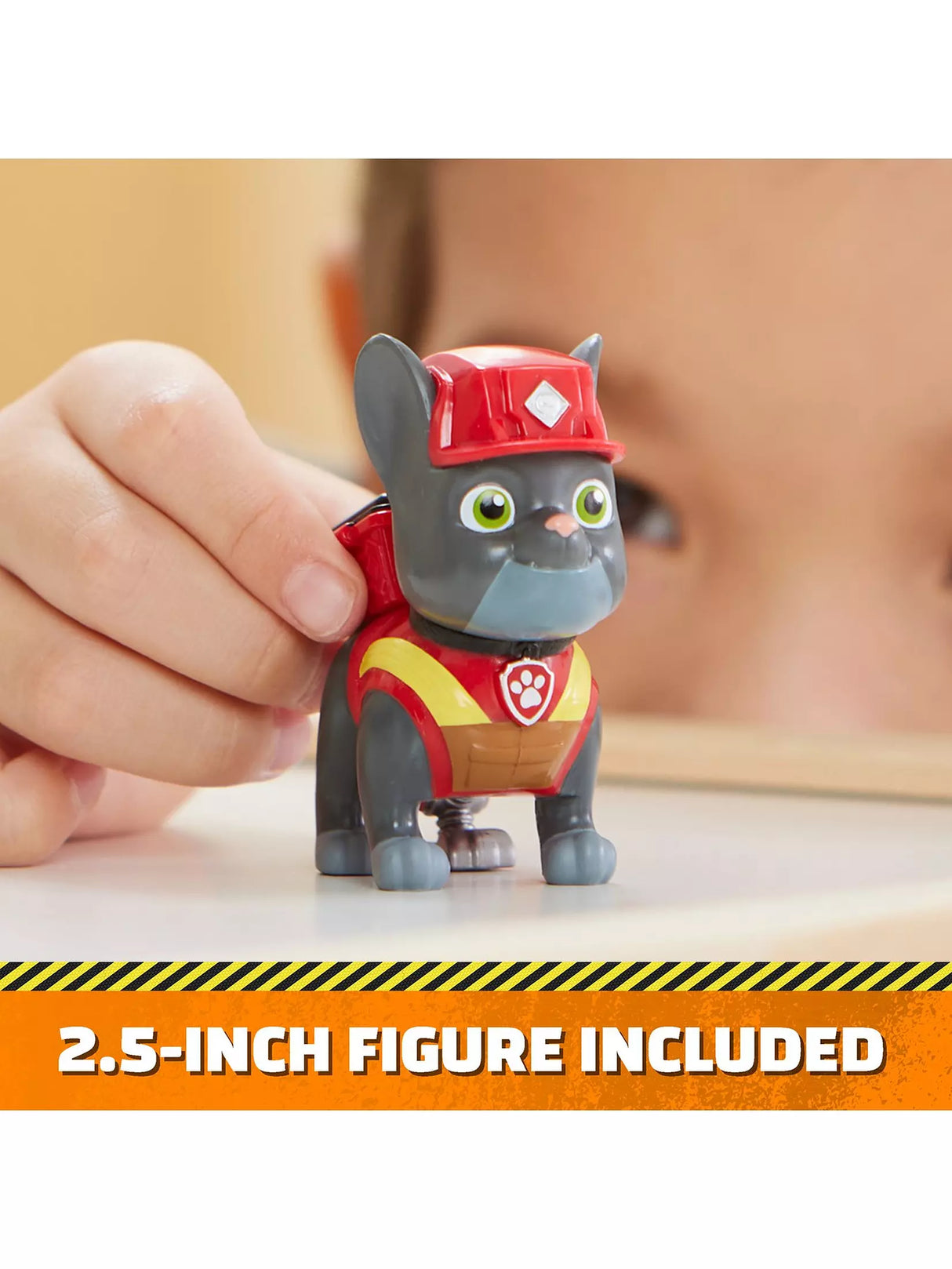 Close up of the Paw Patrol Rubble & Crew Charger figure