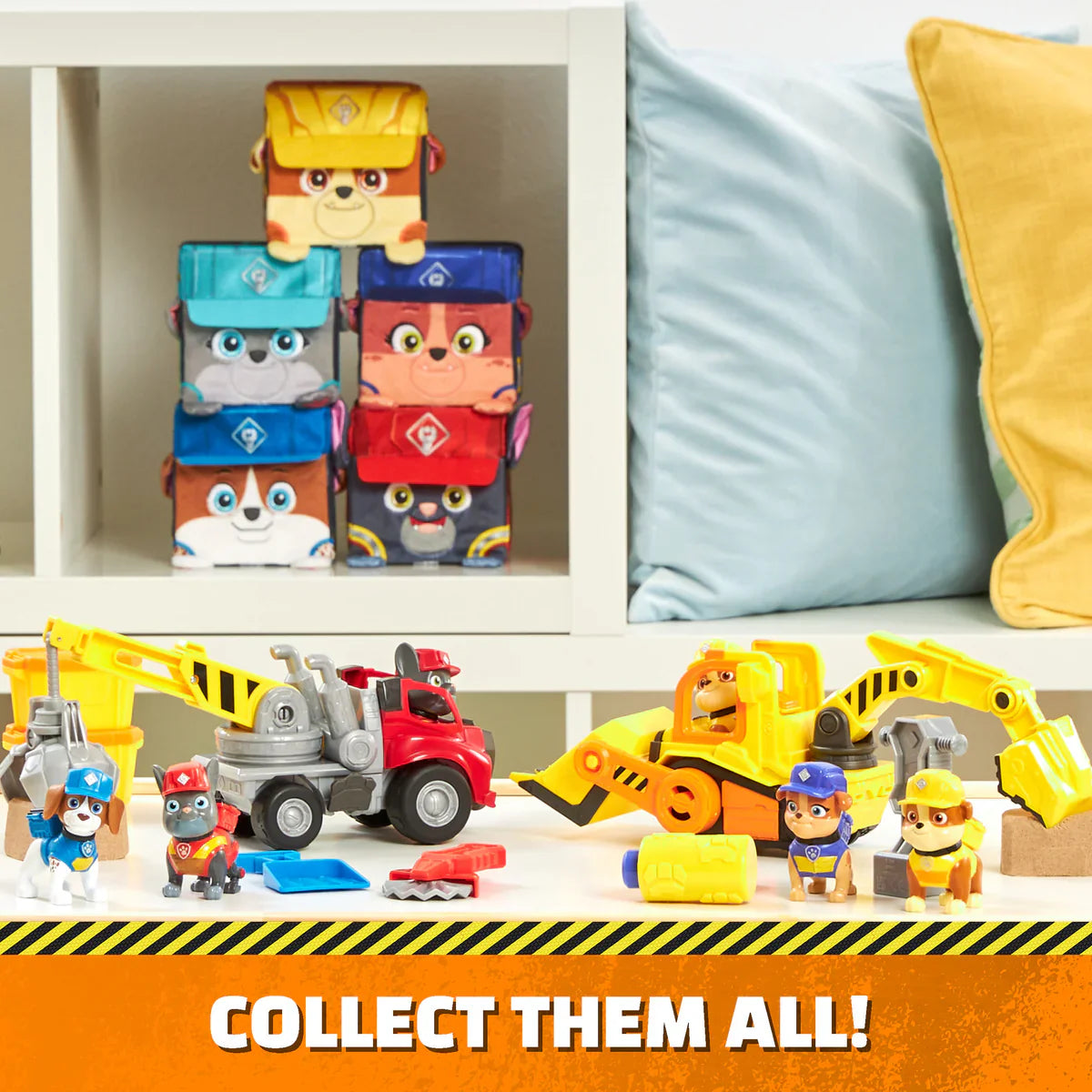 Paw Patrol Rubble & Crew vehicle range with Wheeler, Charger, Rubble, Mix, Motor and Crane toy vehicles