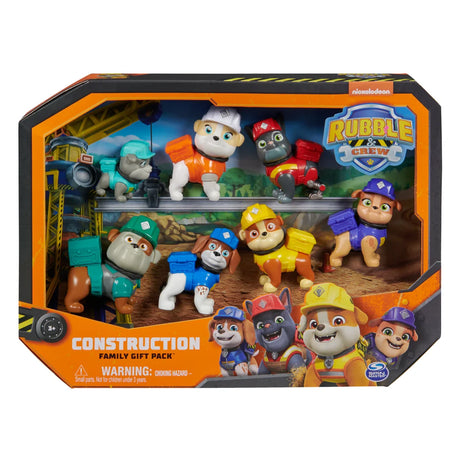 Paw Patrol Rubble & Crew Construction Family Figure Gift Pack in open front packaging with 7 figures