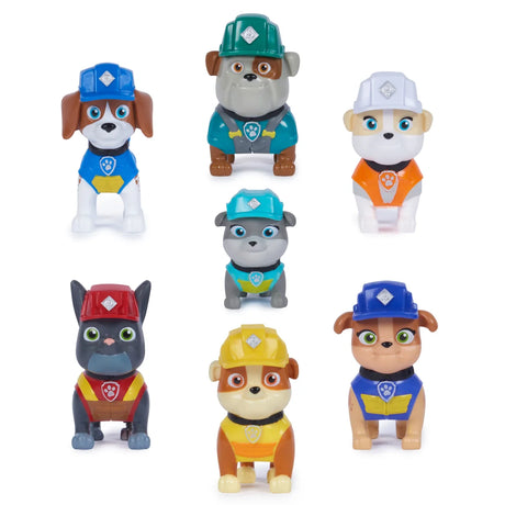 Paw Patrol Rubble & Crew Construction Family Figure Gift Pack with 7 pup figures on a white background