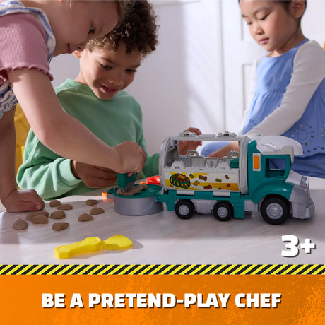 Children playing with the Paw Patrol Rubble & Crew Growlin’ Grub Food Truck Playset and Kinetic Build-It Sand