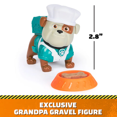 Exclusive Grandpa Gravel figure from the Paw Patrol Rubble & Crew Growlin’ Grub Food Truck Playset