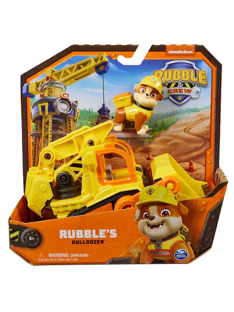 Paw Patrol Rubble & Crew Rubble’s Bulldozer Vehicle And Figure in open front packaging