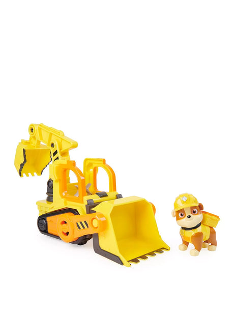 Paw Patrol Rubble & Crew Rubble’s bulldozer vehicle with Rubble figure on a white background