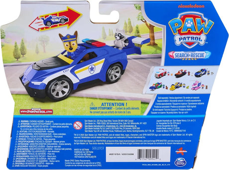 PAW Patrol Search & Rescue Chase Rescue Cruiser shown on the back of the box packaging