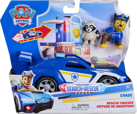 PAW Patrol Search & Rescue Chase Rescue Cruiser front box packaging close view with vehicle and figures