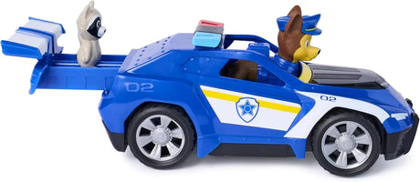 PAW Patrol Search & Rescue Chase Rescue Cruiser shown from the side with Chase figure and rear rescue section