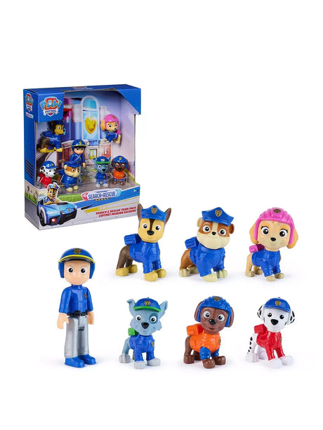 PAW Patrol Search & Rescue Team Pack box shown with Ryder and six pup figures