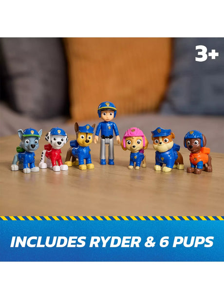 PAW Patrol Search & Rescue Team Pack seven figures lined up with 3+ age label shown