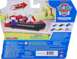 Back of PAW Patrol Search and Rescue Zuma Rescue Hovercraft packaging showing product in use with multilingual safety warnings and age 3 plus rating