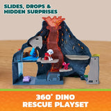PAW Patrol Super Lava Blast volcano playset shown with Marshall and pink dinosaur figures