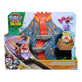 PAW Patrol The Dino Movie Super Lava Blast Playset packaging showing the volcano, Marshall figure and pink dinosaur figure