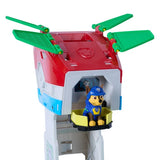 Expanded PAW Patrol Dino Mobile Headquarters with roof panels open and Chase in the upper platform