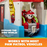 Marshall in a red vehicle positioned inside the PAW Patrol Dino Mobile Headquarters