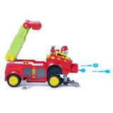 Side view of the Dino Rescue Responder vehicle firing three blue projectiles with the ladder raised