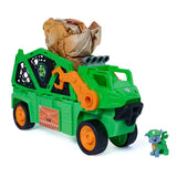 Green Megasaurus Dino Vehicle with the deflated dinosaur packed at the rear and Rocky figure beside it