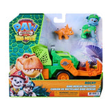 PAW Patrol The Dino Movie Rocky Dino Rescue Recycler packaging showing the vehicle, Rocky figure and orange dinosaur figure