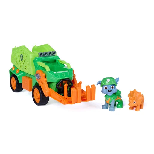 Green Rocky Dino Rescue Recycler with Rocky figure and orange dinosaur figure